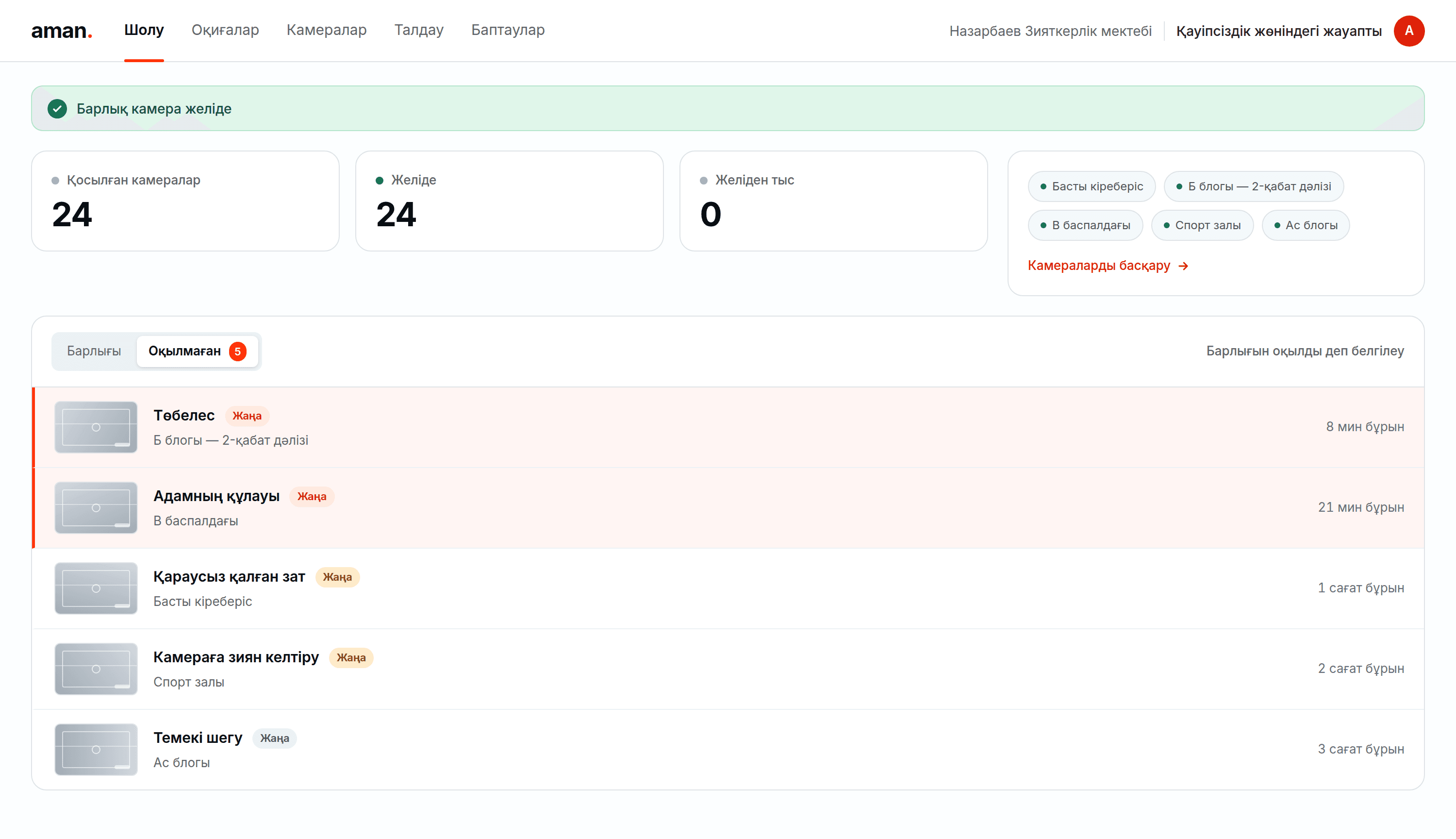 Қауіпсіздік бейнеаналитикасы interface